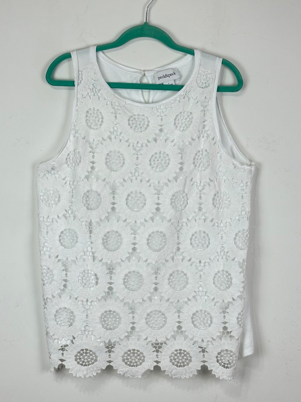 Peck & Peck Womens White Lace Embroidered Line Tank Top L Cottagecore Peasant